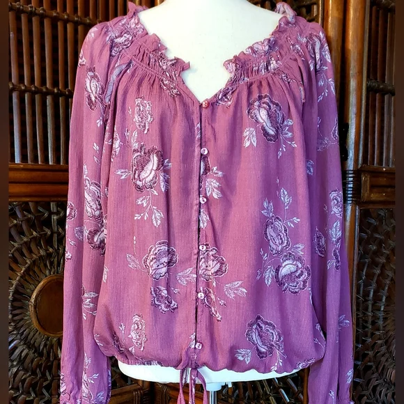 AMERICAN RAG CIE by MACY's Boho Peasant Blouse Bright Mauve Rose XXL NWT - Picture 1 of 10